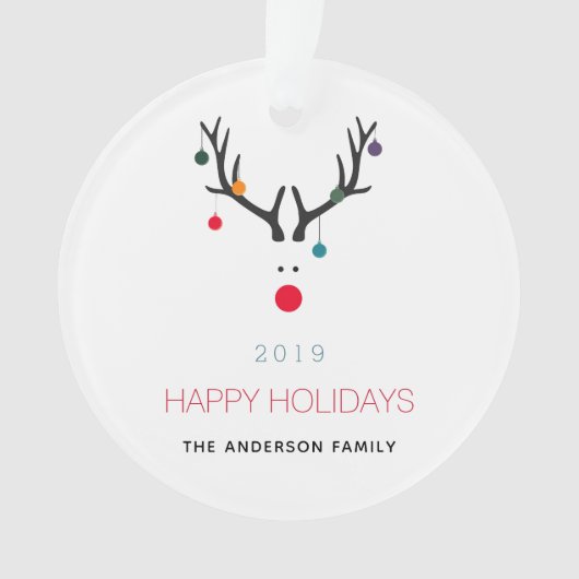 Kerst prettige feestdagen grappige rendierrood ornament (voorkant)