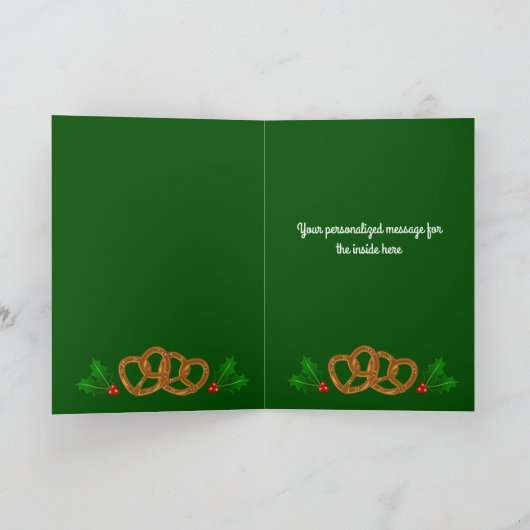 Kerst Pretzel Patroon met hulst: eigen tekst toevo Kaart (Binnen)