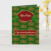 Kerst Pretzel Patroon met hulst: eigen tekst toevo Kaart (Gele Bloem)