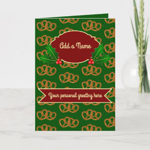 Kerst Pretzel Patroon met hulst: eigen tekst toevo Kaart