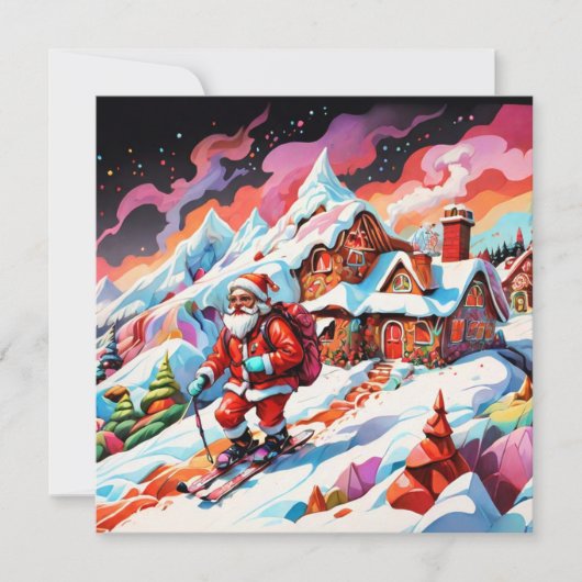 kerst psychedelisch skien Kerstman  Feestdagenkaart (Voorkant)