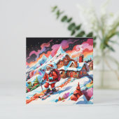kerst psychedelisch skien santa feestdagenkaart (Staand voorkant)