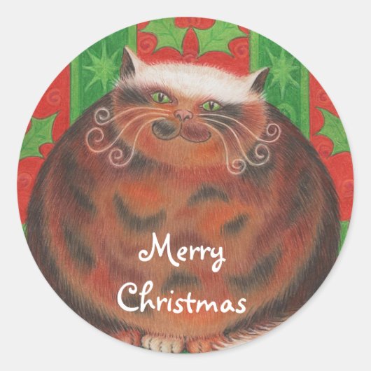 Kerst Pud 'Merry Christmas' ronde sticker (Voorkant)