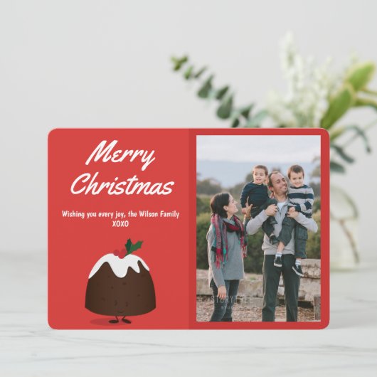 Kerst Pudding Foto Kerstmis Lachend Feestdagenkaart (Staand voorkant)