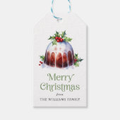 Kerst pudding holly bessen waterverf cadeaulabel (Voorkant)