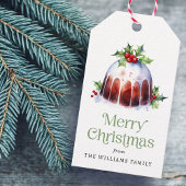 Kerst pudding holly bessen waterverf cadeaulabel