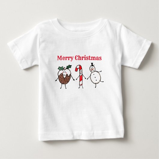 Kerst Pudding, Sneeuwman en Candy Cane T-shirt (Voorkant)