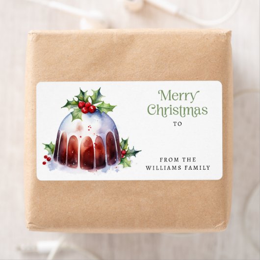 Kerst pudding waterverf naar cadeau van label (Insitu)