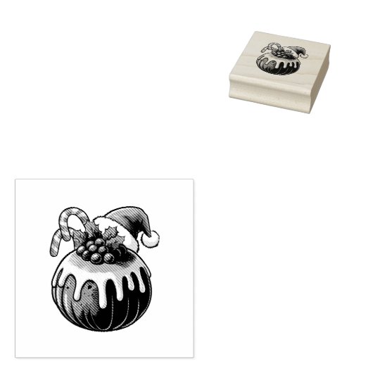 Kerst Pudding Wood Art Stamp Rubberstempel (Gestempeld)
