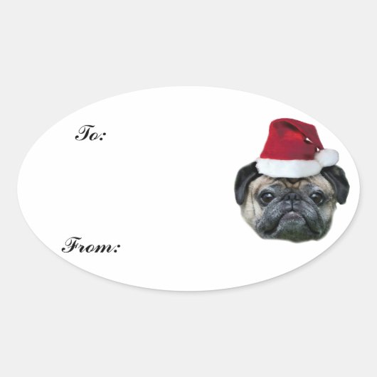 Kerst pug cadeau label sticker (Voorkant)