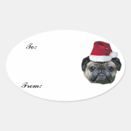 Kerst pug cadeau label sticker