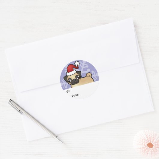 Kerst Pug Cadeau Labels (Envelop)
