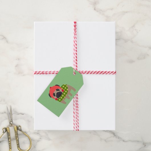 Kerst Pug Cadeau Labels Cadeaulabel (Met Touw)