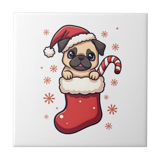 Kerst-Pug Delight Tegeltje (Voorkant)