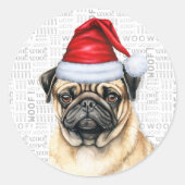 Kerst Pug Dog in Santa Hat Vakantie Ronde Sticker (Voorkant)