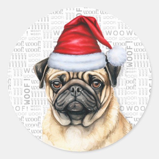 Kerst Pug Dog in Santa Hat Vakantie Ronde Sticker (Voorkant)