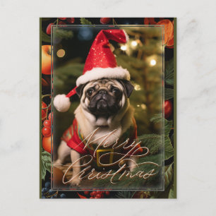 Kerst Pug Elf Feestdagenkaart
