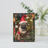 Kerst Pug Elf Feestdagenkaart (Staand voorkant)