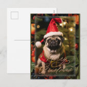 Kerst Pug Elf Feestdagenkaart (Voorkant / Achterkant)