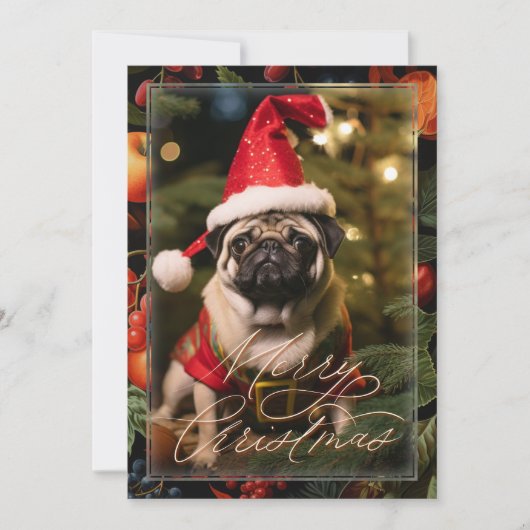 Kerst Pug Elf Feestdagenkaart (Voorkant)