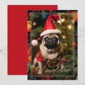 Kerst Pug Elf Feestdagenkaart (Voorkant / Achterkant)