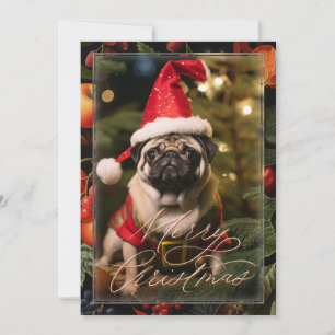 Kerst Pug Elf Feestdagenkaart