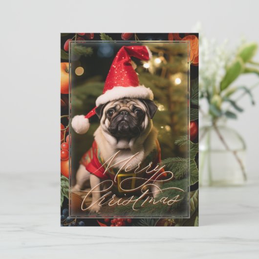 Kerst Pug Elf Kaart (Staand voorkant)
