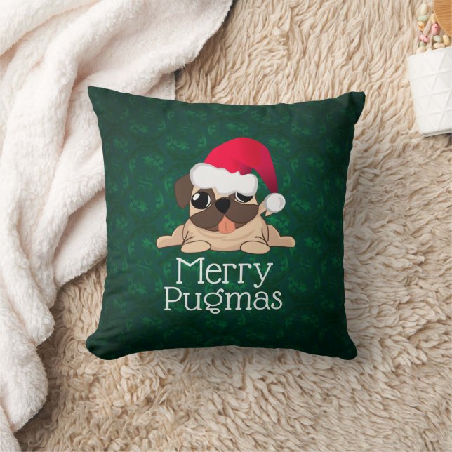 Kerst Pug Hond Dekenkussen 40cm x 40cm Kussen (Deken)
