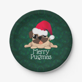 Kerst Pug Hond Papieren Borden 7" Bordje