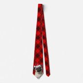 Kerst Pug Hond Rood Buffalo Geruite Kerstmis Stropdas (Voorkant)