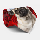 Kerst Pug Hond Rood Buffalo Geruite Kerstmis Stropdas (Opgerold)