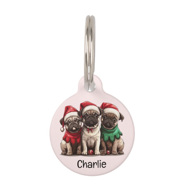 Kerst Pug Honden Huisdierpenning (Voorkant)