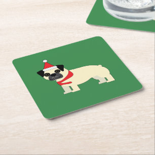 Kerst Pug Kartonnen Onderzetters