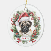 Kerst Pug Keramische Cirkel Ornament (Links)