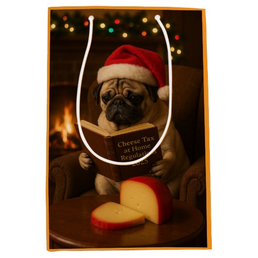 Kerst Pug kerstcadeautas Medium Cadeauzakje (Voorkant)