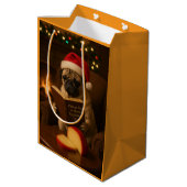 Kerst Pug kerstcadeautas Medium Cadeauzakje (Achterkant Gekanteld)