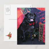 Kerst - Pug - Little Moe Feestdagenkaart (Voorkant / Achterkant)
