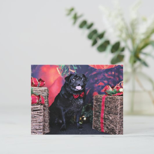 Kerst - Pug - Little Moe Feestdagenkaart (Staand voorkant)