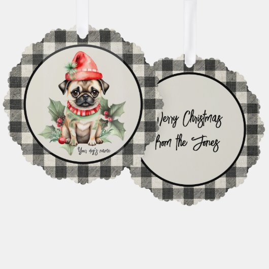 Kerst Pug met Pet Papier Ornament Kaart (Voorkant / Achterkant)