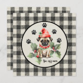 Kerst Pug met Rood Pet Platte Vakantie Kaart (Voorkant / Achterkant)