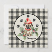 Kerst Pug met Rood Pet Platte Vakantie Kaart (Voorkant)