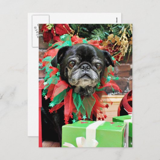 Kerst - Pug - Michaelis Feestdagenkaart (Voorkant / Achterkant)