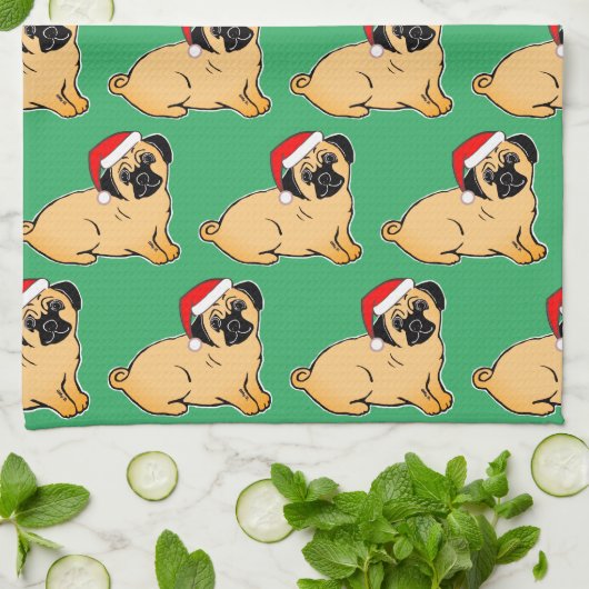 Kerst Pug Patroon Keukenhanddoek (Gevouwen)