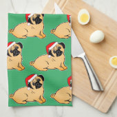 Kerst Pug Patroon Keukenhanddoek (Quarter Fold)