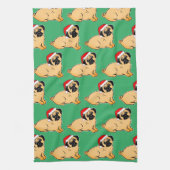 Kerst Pug Patroon Keukenhanddoek (Verticaal)