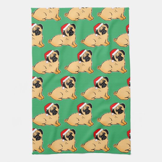 Kerst Pug Patroon Keukenhanddoek (Verticaal)