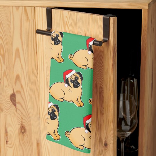 Kerst Pug Patroon Keukenhanddoek (Derde Gevouwen)