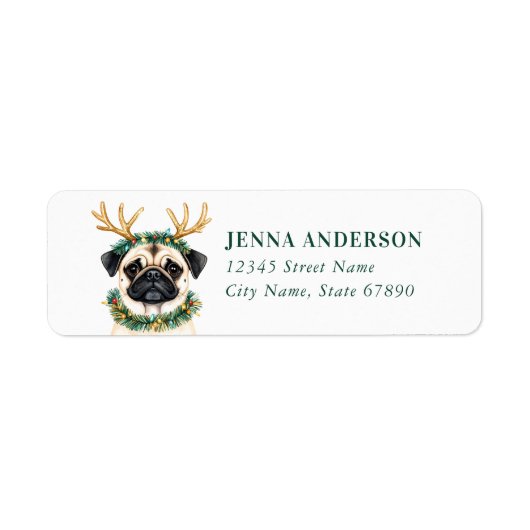Kerst Pug Retouradreslabels Etiket (Voorkant)
