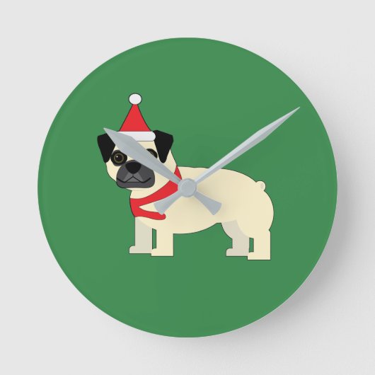 Kerst Pug Ronde Klok (Voorkant)