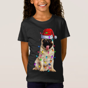 Kerst Pug verlichting Santa Hoed Decoraties T-shirt